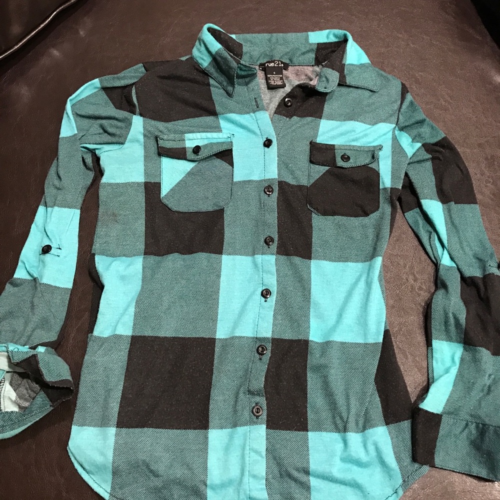 Teal plaid button down - Picture 3 of 4